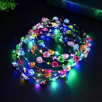 1 ADET Çiçek Çelenk Aydınlık 10-LED Başlığı Garland Taç Çiçek Kafa Bandı Parlayan Çelenk Düğün Parti Noel Çelenk