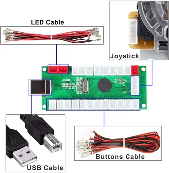 1 Oyuncu LED Arcade DIY Takımı USB Encoder PC Oval Elips Tipi Yarasa Joystick + 5V LED Arcade Düğmeler Video Oyunları Parçaları Mame