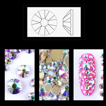 1 Paket Karışık (SS3-SS16) Kristal AB Nail Art Rhinestones Süslemeleri Altın Flatback Glitter Cam Manikür Tasarım Aksesuarları