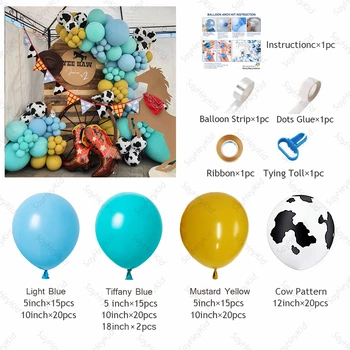 1 Takım Rodeo Tema Balon Garland Kemer Kiti Mavi Sarı Balonlar Erkek Doğum Günü Bebek Duş Parti Süslemeleri