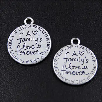 10 adet Antiqur Gümüş Renk Yuvarlak Mesaj Aile Aşk Sonsuza Charm Kolye Aşk Takı A2400