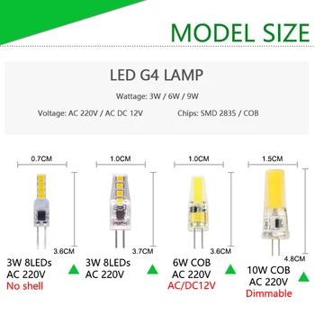 10 adet LED Ampul G4 Lamba Kısılabilir AC DC 12V 220V cob led G9 3W 6W 9W COB LED Aydınlatma yerine Halojen Spot Avize