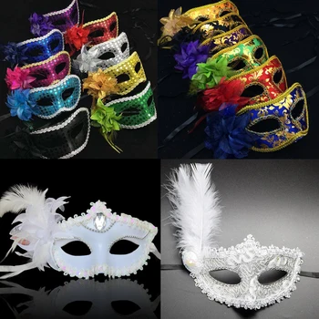 10 adet Seksi Kadınlar Masquerade Dantel Çiçek Tüy Maskesi Yarım Yüz Venedik Prenses Düğün Doğum Günü Partisi Cosplay Cadılar Bayramı