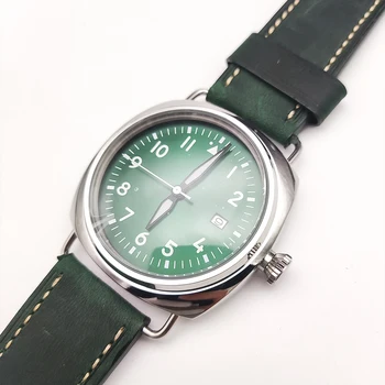 10 renkler Retro 45mm Yeşil Kadran Aydınlık Japonya NH35 Hareketi Otomatik İzle Mekanik erkek saati Deri kayış