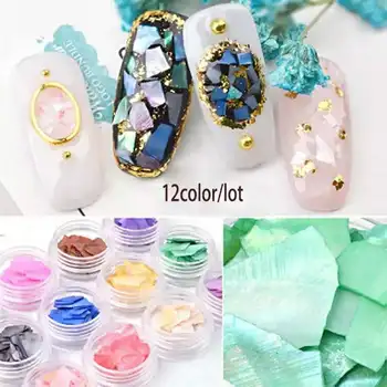 12 Renk / set Abalone Kabuk 3D Nail Art Dekorasyon Düzensiz Abalone Kabuk Parça DIY Pul Parça Dilim Sequins Güzel Çıkartmaları