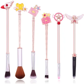 13 adet Cardcaptor Sakura Sihirli Değnek Fırça Pudra Allık Kırpma Karıştırma Dudak Güzellik Kozmetik Fırçalar Yumuşak Sentetik Saç Fırçası Seti