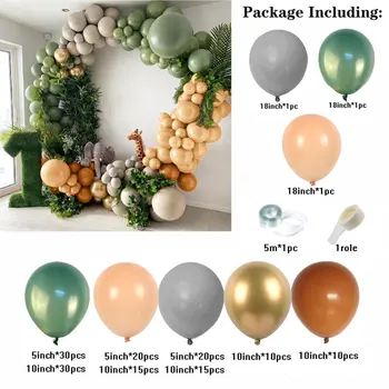 155 adet / grup Vintage yeşil Turuncu kahverengi Lateks Balonlar Garland Kemer Kiti Rustik Düğün Zemin Bebek Duş Doğum Günü Partisi Dekoru