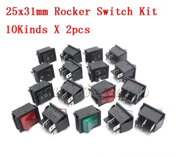20 Adet Rocker güç anahtarı kiti 25 * 31mm KCD4 - 201 4 Pin 6 Pin 2 / 3 pozisyon 16A 250V 20A 125VAC yeşil kırmızı siyah düğme ile ışık