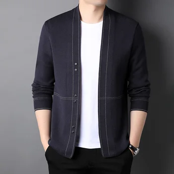 2021 Sonbahar Yeni erkek Rahat Kazak Hırka Kore Tarzı Düz Renk Slim fit Yün Örgü Ceket Erkek Marka Giyim