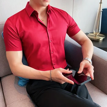 2022 İngiliz Tarzı Gömlek Erkekler İlkbahar Yaz Kısa Kollu Erkek Casual Gömlek İnce Basit Tüm Maç İş Erkek Gömlek Elbise 5XL-S