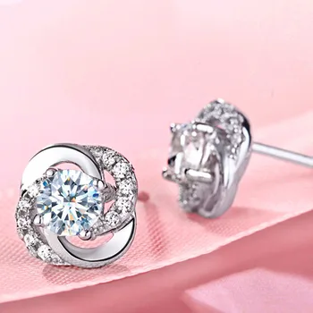 2022 kristal saplama küpeler Lüks Parlayan Gümüş Renk Yuvarlak Rhinestone Küpe Kadınlar Düğün Parti Takı için