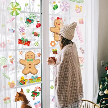 2022 Merry Christmas cam çıkartmaları yılbaşı dekoru Ev İçin çubuk şeker Elektrostatik Çıkartmalar Pencere Çıkartmaları Noel Süsler