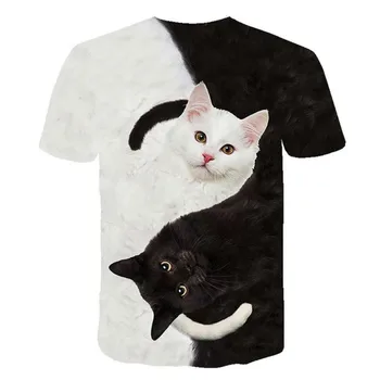 2022 Yeni Sıcak Serin Moda Hayvan T Shirt Erkekler ve Kadınlar için İki Kedi Baskı 3d T Shirt Yaz Kısa Kollu Erkek Artı Boyutu Üstleri