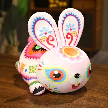2023 Yeni Yıl Çin Zodyak Tavşan peluş oyuncak Tavşan Maskot Peluş Bebek Yastık Dolması Çocuklar İçin Yeni Yıl Hediyesi