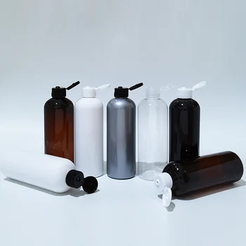 24 adet 300ml Boş Siyah beyaz Plastik Kozmetik Losyon Şişesi flip top vidalı kapaklı Şampuan PET Konteynerler, kozmetik Ambalaj