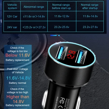 3.1 A çift USB araba şarjı LCD Gerilim Metre Ekran 12-24V Mavi LED Sigara Soket Çakmak Hızlı Şarj Güç Adaptörü