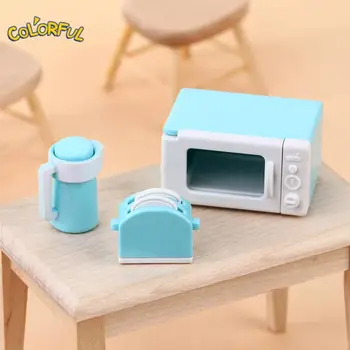 3 Adet / takım 1: 12 Dollhouse Mini mikrodalga fırın ekmek makinesi su ısıtıcısı seti mutfak tencere aksesuarları oyuncaklar Mutfak tencere seti