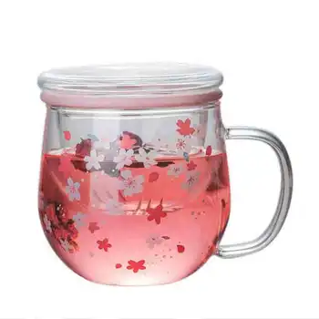 300 ml Sakura cam kupa çay demlikli kupa Filtre ve Kapak Kiraz fincan seti Çiçekleri çiçek çayı Fincan Şeffaf Isıya Dayanıklı Gözlük