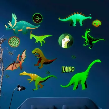 3D Aydınlık Dinozor duvar çıkartmaları Çocuk Odaları için yatak odası dekoru Sanat Duvar Çıkartması DIY Floresan Duvar karanlıkta Parlayan Çıkartmalar