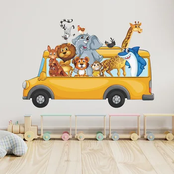 3D Hayvanlar Otobüs duvar çıkartmaları Çocuk odası Sticker Karikatürler Duvar Dekor Duvar Kağıtları Kendinden pvc yapıştırıcısı Duvar Çıkartmaları Ev Dekorasyon için