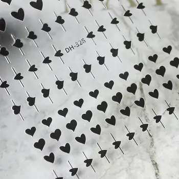 3D Siyah Beyaz Tırnak Sticker Kalp Aşk Kendinden Yapışkanlı Kaymak Nail Art Süslemeleri Çıkartmaları Manikür Aksesuarları