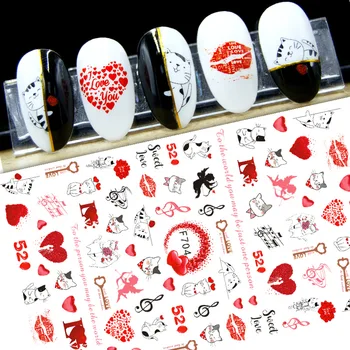 3D Tırnak Sticker Kırmızı Kalp Dudaklar Aşk Kendinden Yapışkanlı Kaymak Harfler Sanat Süslemeleri sevgililer Günü Çıkartmaları Manikür Aksesuarları