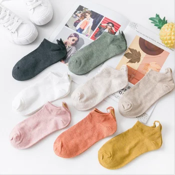 4 Pairs Lot Kadın Pamuk Çorap Bahar Sonbahar Sevimli Kalp Nakış Komik Kısa Ayak Bileği Çorap Paketi Nefes Calcetines Mujer