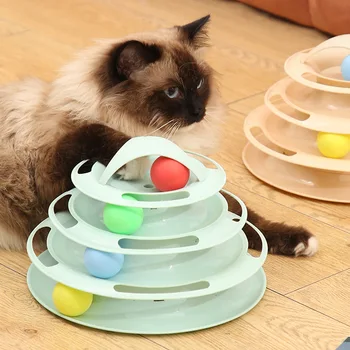 4 Seviyeleri döner Oyuncaklar kediler aksesuarları Kule Parçaları topları ile kedi oyuncak İnteraktif Zeka Eğitimi eğlenceli kedi sopa