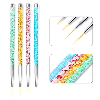 4 Stil Nail Art Akrilik Astar Kuşaklı Çizgili Fırçalar Mermer Baskılı Degrade UV Jel Lehçe Boyama Kalem 3D DIY İpuçları Manikür Aracı
