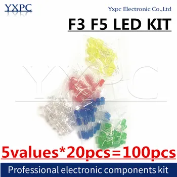 5 değerleri*20 adet F3 F5 3mm 5mm LED elektronik kiti kırmızı sarı yeşil beyaz mavi ışık yayan diyot su şeffaf ışık diyot seti