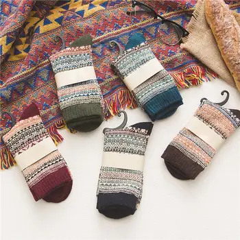 5 Pairs Vintage Stil erkek çorapları Kalın Kış Sıcak Yün Rahat Bir Boyut Erkekler için Kamp