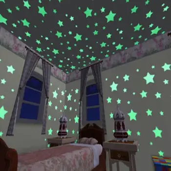 50 Adet 3D Yıldız Duvar Sopa Karanlık Muurstickers Lichtgevende Floresan Muurstickers Voor Bebek Ev yatak odası dekoru