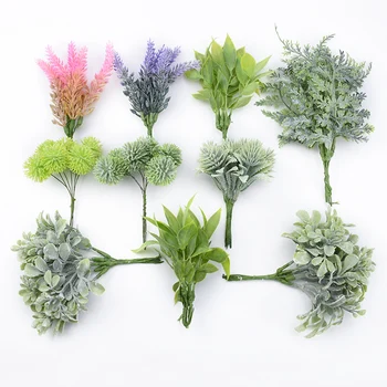 6 ADET Plastik Lavanta Buket Vazolar Ev Dekor Düğün Dekoratif Çiçek Çelenk Noel Floristics Ucuz Yapay Bitkiler