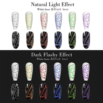 6 Renkler Örümcek Jel Seti Glitter Oje Tel Çekme UV / LED Elmas Jel Elastik Çizgi Renkli Jel 15 adet Boya Fırçaları