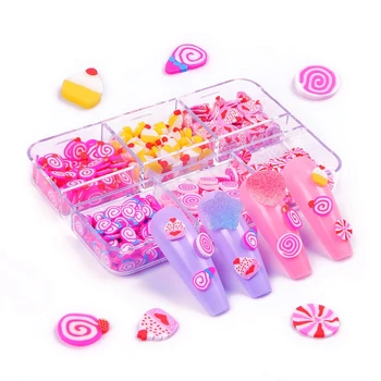 6 stil / kutu Kawaii Reçine Tırnak Sanat Takılar Tatlı Kek Şekerler Çok Tasarımlar 3D Tırnak Dekorasyon Lüks Tırnak Kız Çocuklar İçin Manikür