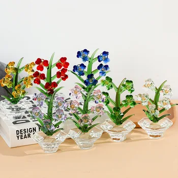 7 Renkler Kristal Çiçek Figürleri Cam Süs Paperweight Ev Düğün Dekor Severler için Hatıra Hediye Şekeri