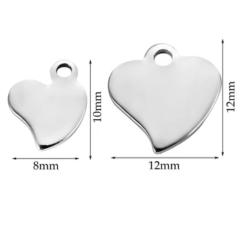 8 * 10mm / 12 * 12mm paslanmaz çelik nazarlıklar Boş Etiket Kalp Charms Kolye DIY Kolye Bilezik Takı Yapımı 20 adet