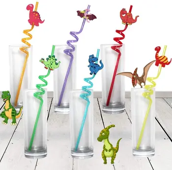8 adet 25cm Yeniden Kullanılabilir Dinozor Payet Plastik pipet Çocuklar için Doğum Günü Partisi Süslemeleri Dino Doğum Günü Partisi Malzemeleri