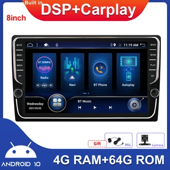 8 inç 1 Din Araba Multimedya Oynatıcı Araba Radyo Stereo Dahili DSP Carplay Android 10.0 RDS direksiyon Kontrol DAB OBD