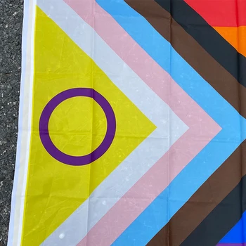 Aerlxemrbrae 90 * 150cm İlerleme Gurur Bayrağı Alır Yeniden Tasarımı Daha İyi Temsil Etmek İnterseks İnsanlar LGBT Gökkuşağı Bayrakları