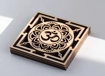 Ahşap bardak Lotus OM mandala Düğün dekor, Hindu Budist Ahşap DIY Lazer Kesim Coaster, İçecek Bardak, Düğün hediyesi