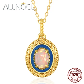 ALLNOEL 925 Ayar Gümüş Kolye Kadınlar İçin El Yapımı Opal Taş Kolye Gerçek Altın Zarif Damlayan Lüks Takı Yeni