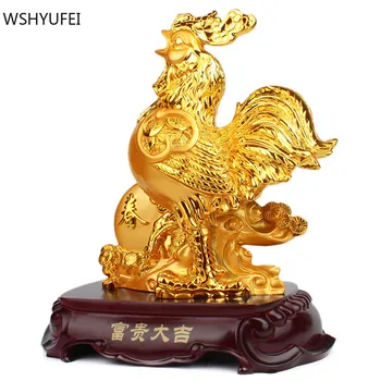 Altın Reçine Tavuk Hayvan Dekorasyon Şanslı Horoz Heykeli Oturma Odası Dekorasyon Çin TV Dolabı Figürler Süsler El Sanatları