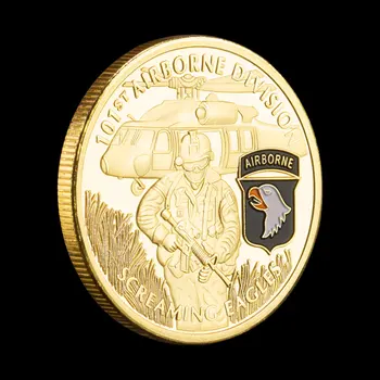 Amerika Birleşik Devletleri Ordusu 101st Havadan Bölümü Hatıra Sikke Altın Kaplama hatıra parası Askeri Fanlar Tahsil Mücadelesi Coin