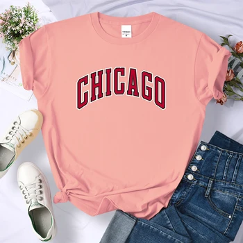 Amerikan Şehir Chicago T-Shirt Kadın Rahat Yaratıcılık Kısa Kollu Sokak Yaz Tee Giyim Moda Yumuşak Ter Marka T Shirt