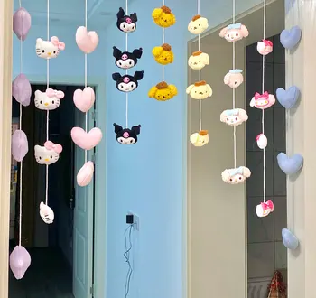 Anime Hello Kitty Melodi Kuromi peluş oyuncak Bebek Perde Kawaii Peluş Bebek Velcro Yatak Odası Oturma Odası kapı perdesi Kolye Dekor