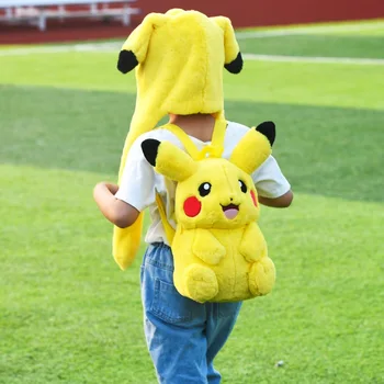 Anime Pokemon Peluş Sırt Çantası Pikachu Karikatür Figürü Desen Çocuk Yüksek Kapasiteli okul çantası Bebek Sırt Çantası