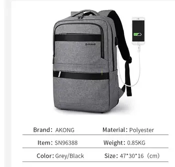 Aoking Marka Erkekler 15.6 İnç Laptop Sırt Çantası yemek kabı cep okul sırt çantası gençler için çanta USB şarj erkekler sırt çantası