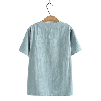 Artı Boyutu XL-4XL kadın pamuk gömlekler Kısa Kollu Çiçek İşlemeli Yaz Üstleri Rahat Bağbozumu Üst