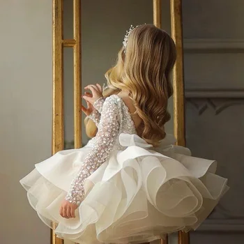 Avrupa Amerikan Sequins boncuklu çocuk see-through Dans Elbise saray Prenses Bebek Elbise doğum günü partisi Butik bebek kız Elbise